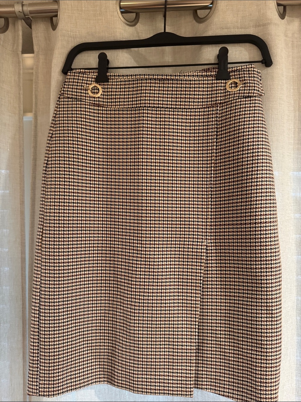 H&M Black, Brown & Cream Houndstooth Pencil Skirt with Button Detail